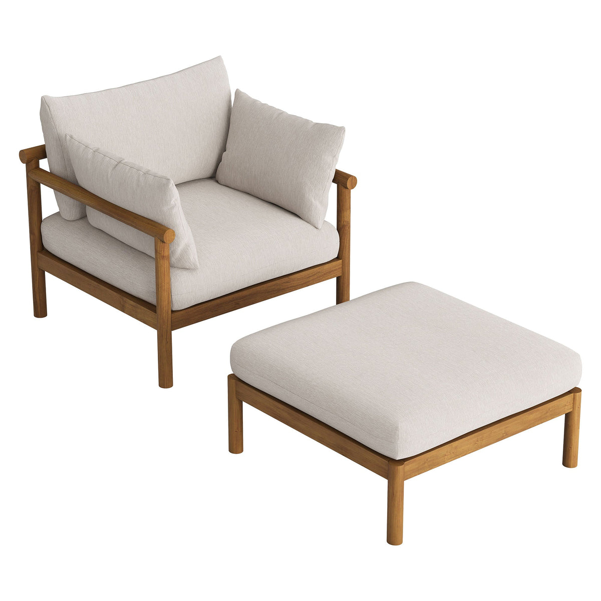 Eleni 2-Piece Outdoor Teak Wood Armchair and Ottoman Set