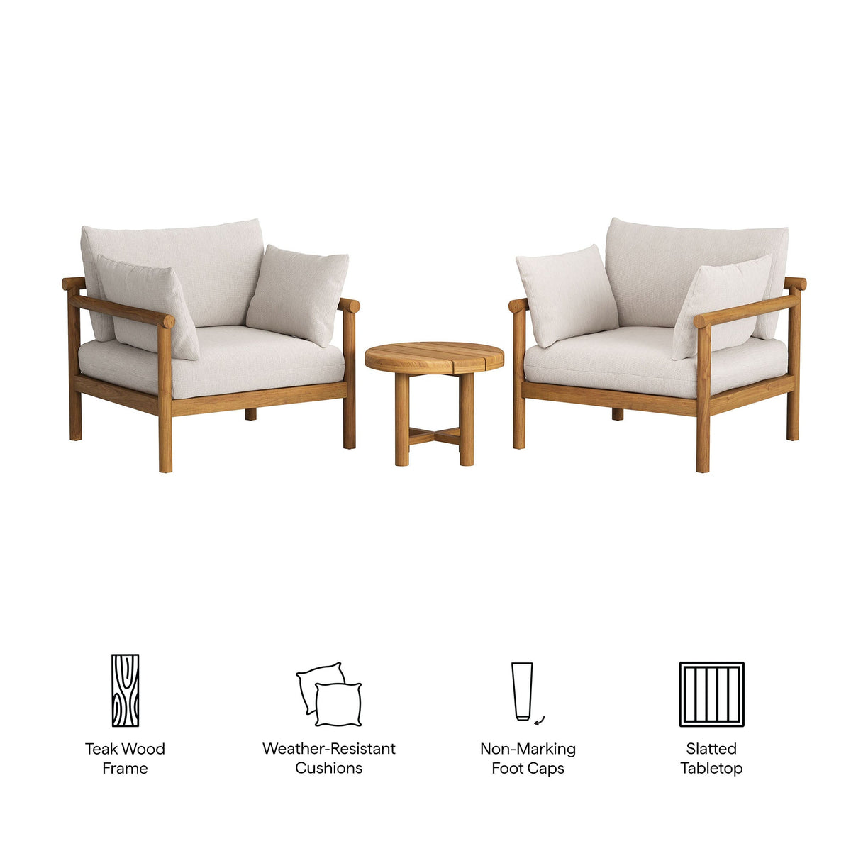 Eleni 3-Piece Outdoor Teak Wood Furniture Set