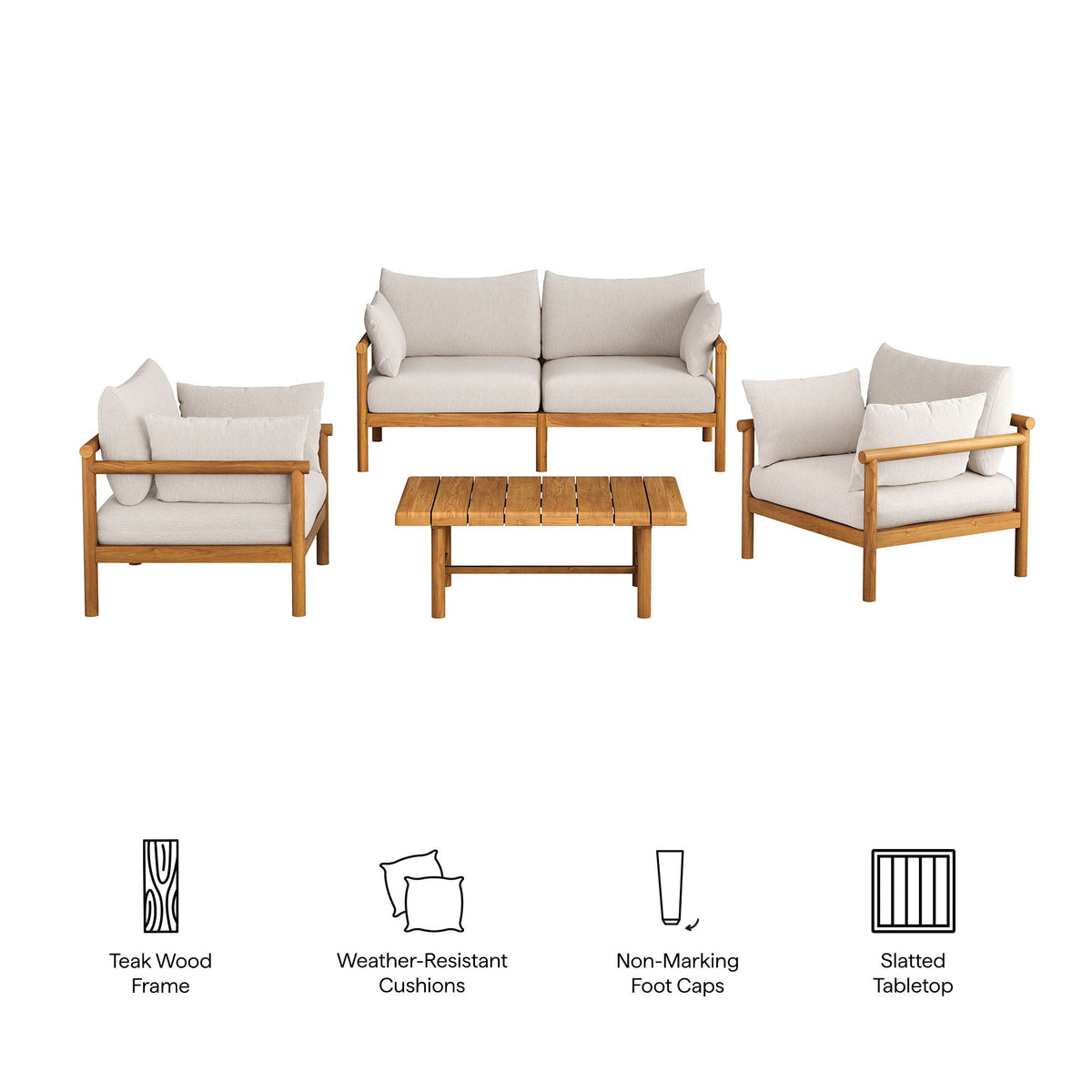 Eleni 4-Piece Outdoor Teak Wood Sofa Set