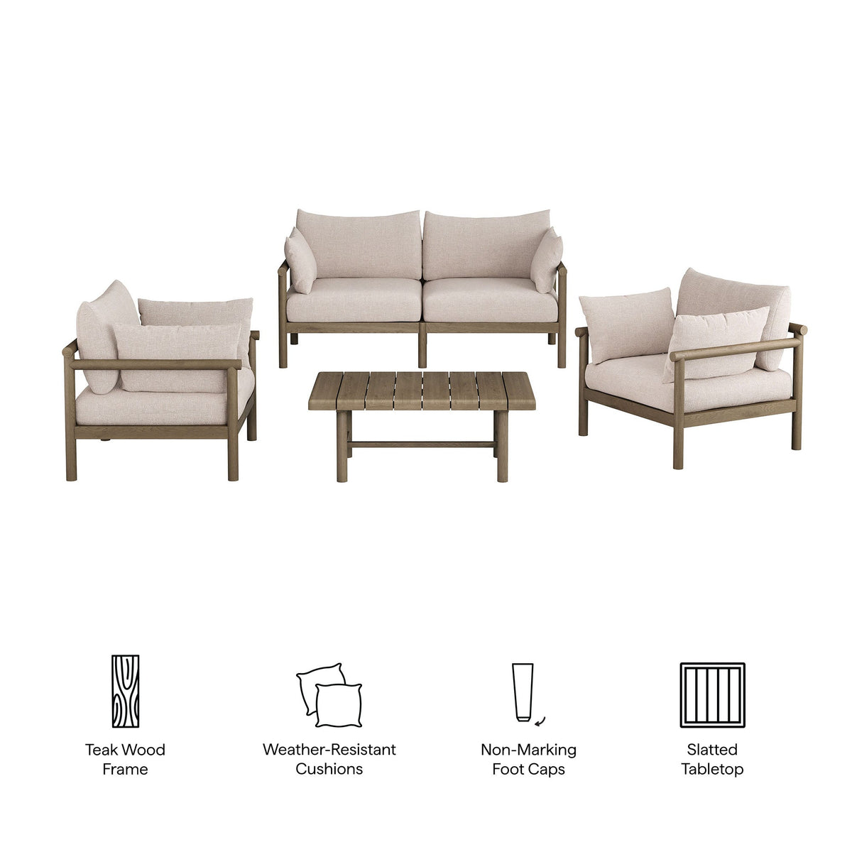 Eleni 4-Piece Outdoor Teak Wood Sofa Set