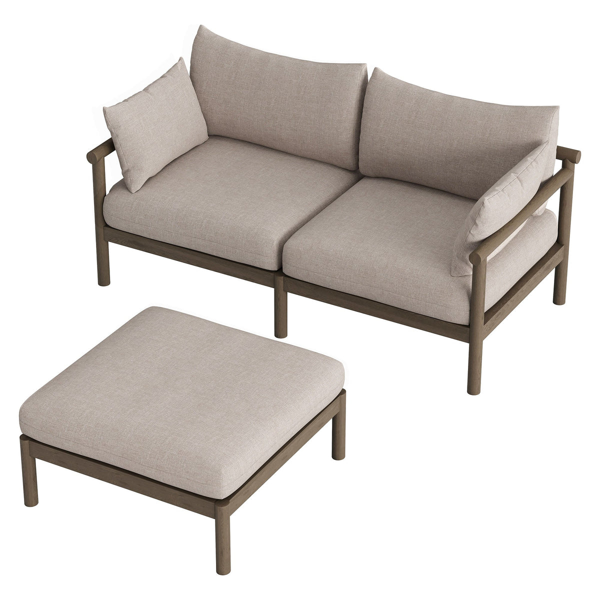 Eleni 2-Piece Outdoor Teak Wood Loveseat with Ottoman Set
