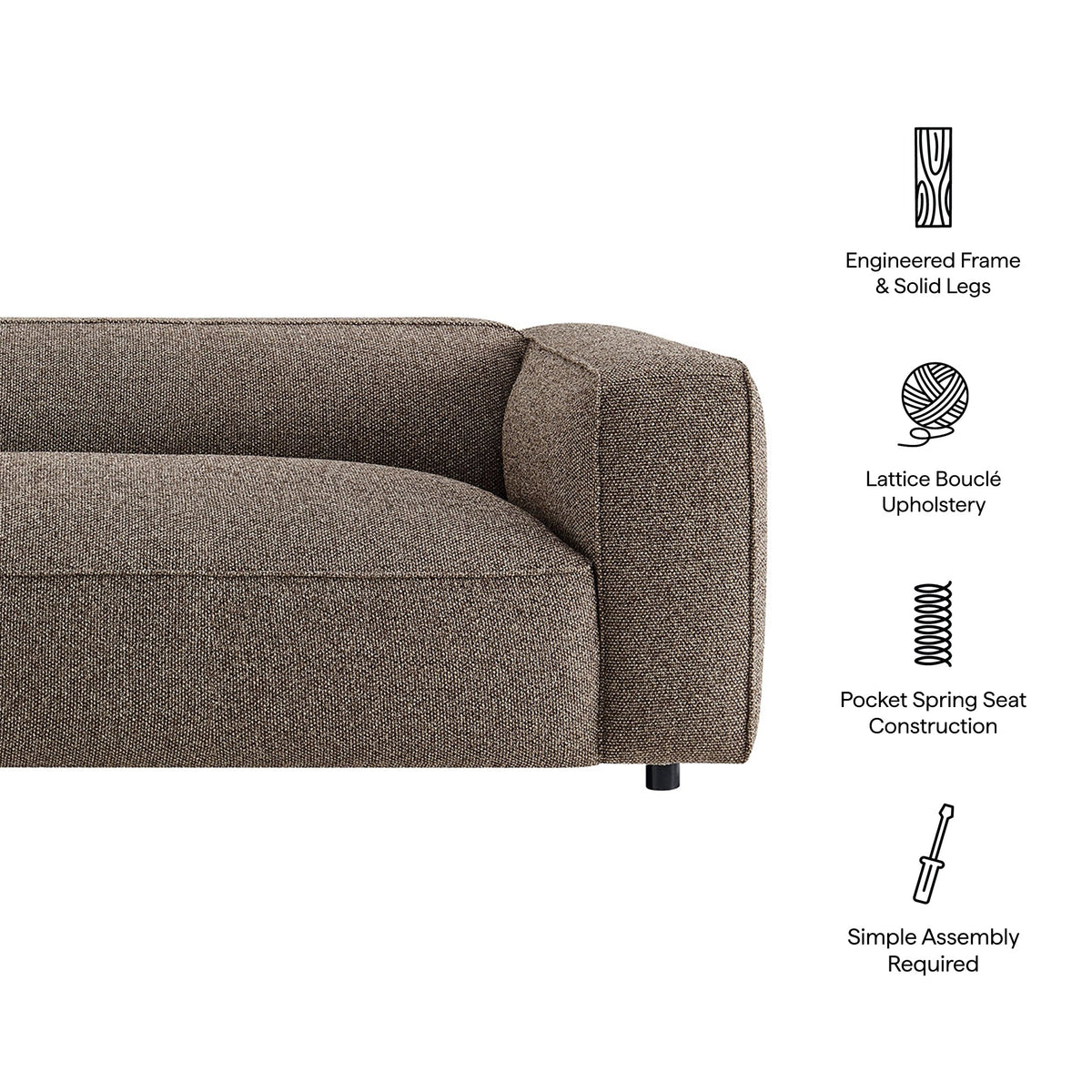Auren 88 Inch Lattice Bouclé Upholstered Sofa