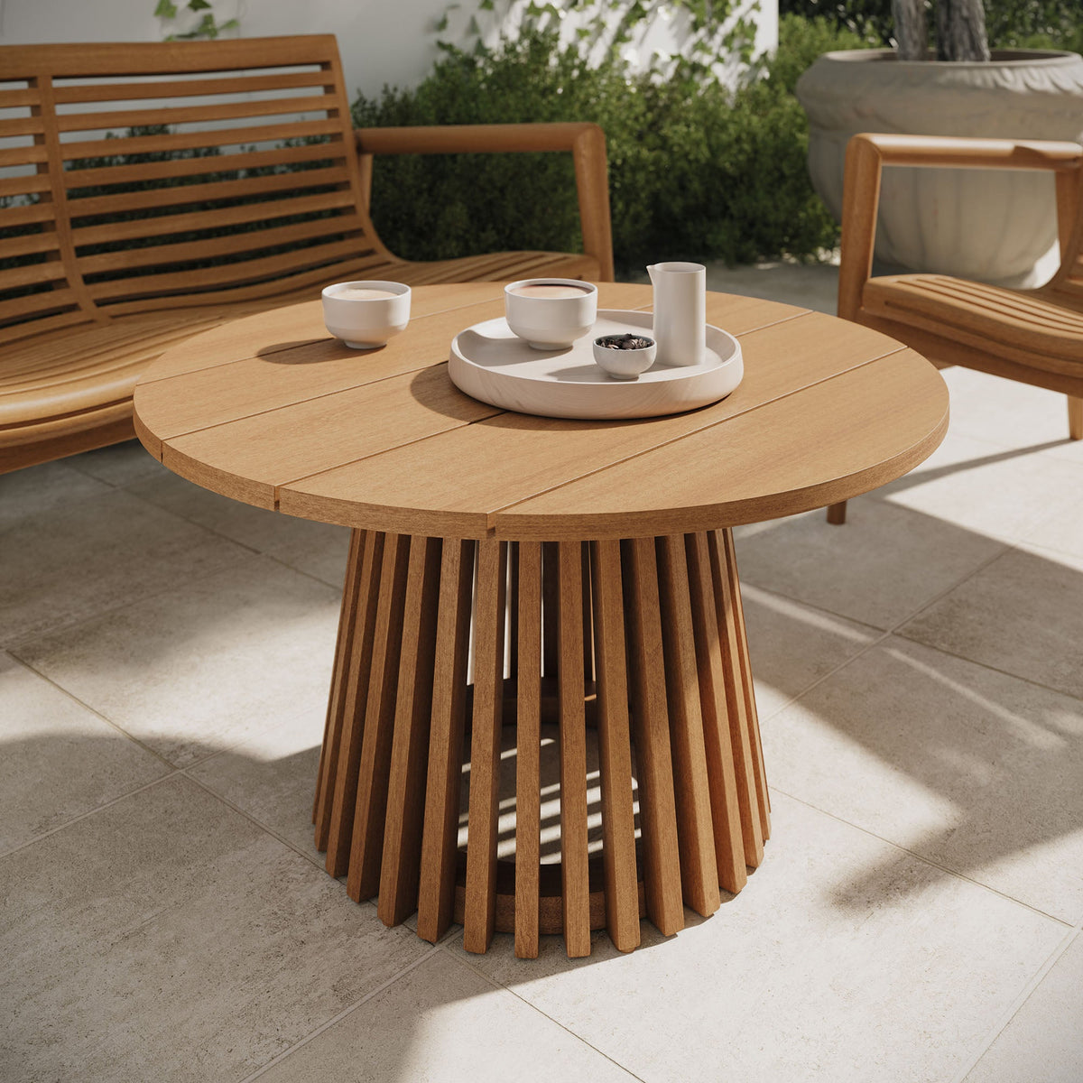 Lane 31 Inch Round Outdoor Teak Wood Coffee Table