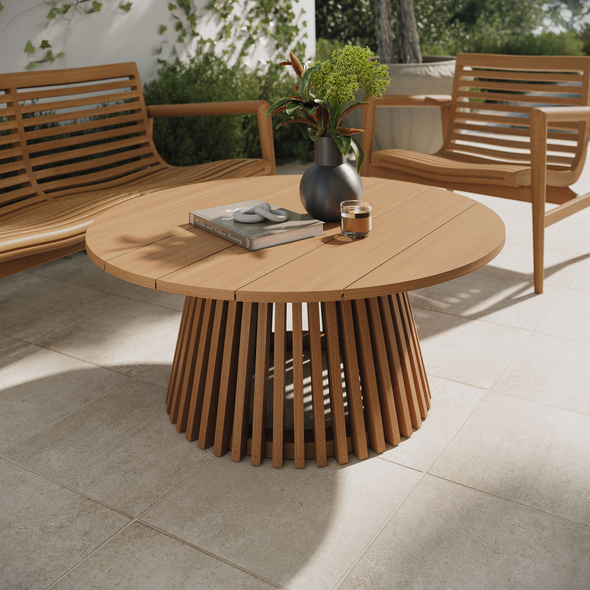 Lane 39 Inch Round Outdoor Teak Wood Coffee Table