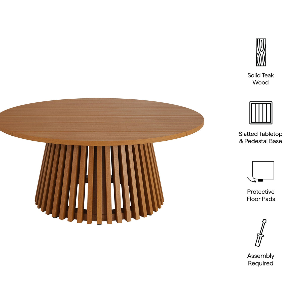 Lane 39 Inch Round Outdoor Teak Wood Coffee Table