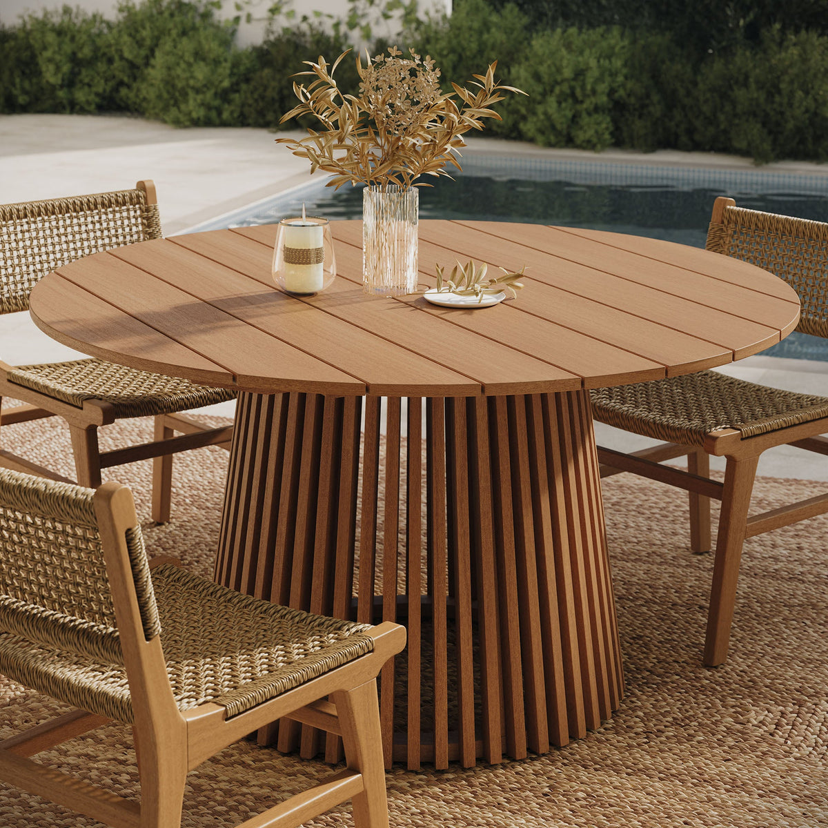 Lane 55 Inch Round Outdoor Teak Wood Dining Table