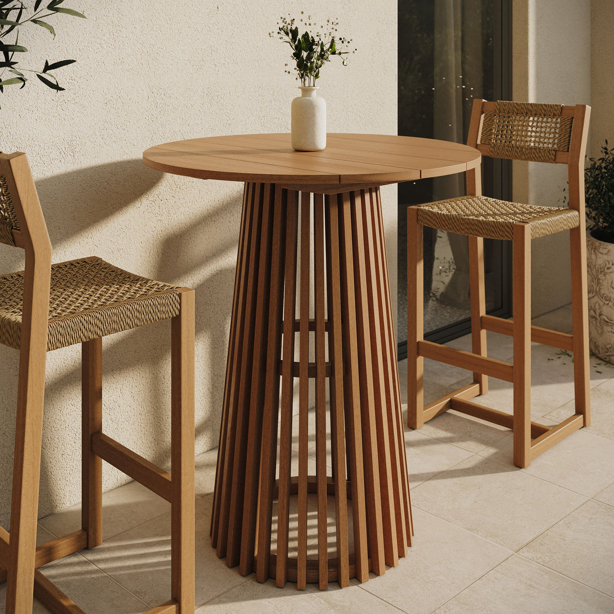 Lane 35 Inch Round Outdoor Teak Wood Bar Table