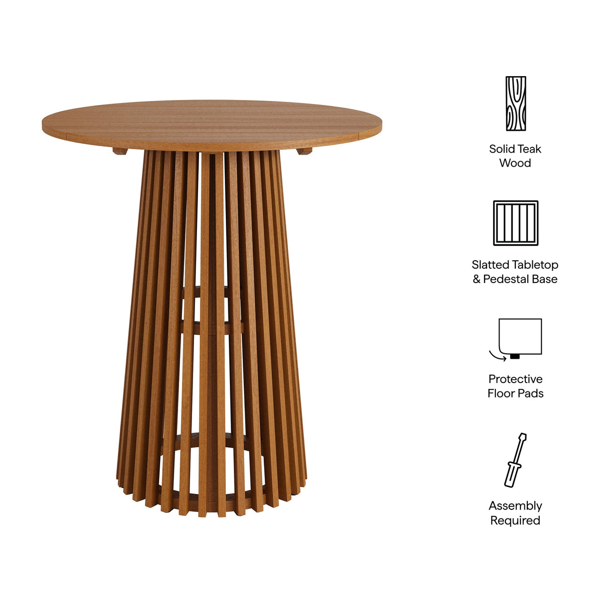 Lane 35 Inch Round Outdoor Teak Wood Bar Table