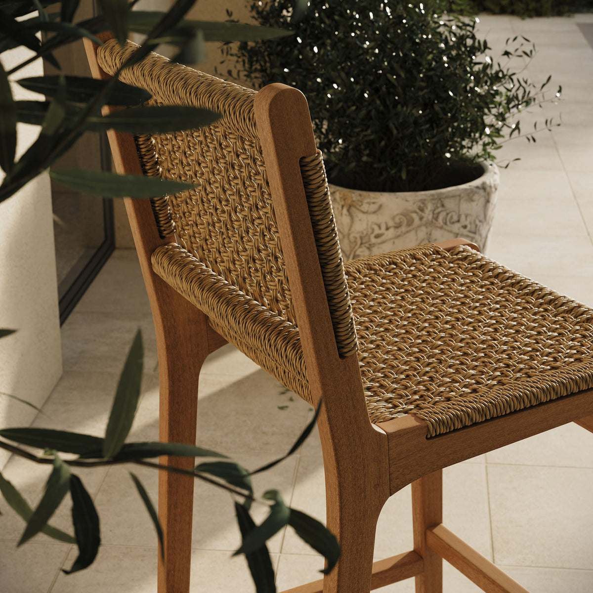 Rowe Outdoor Teak Wood Bar Chairs Set of 2