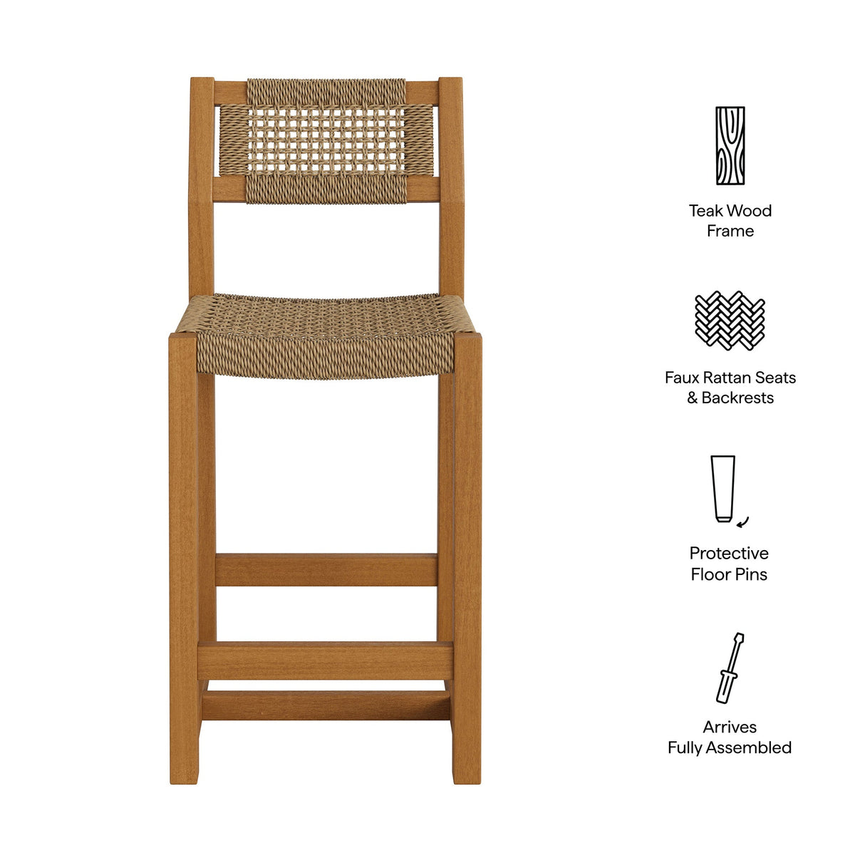 Reed 40 Inch Outdoor Outdoor Teak Wood Counter Stool