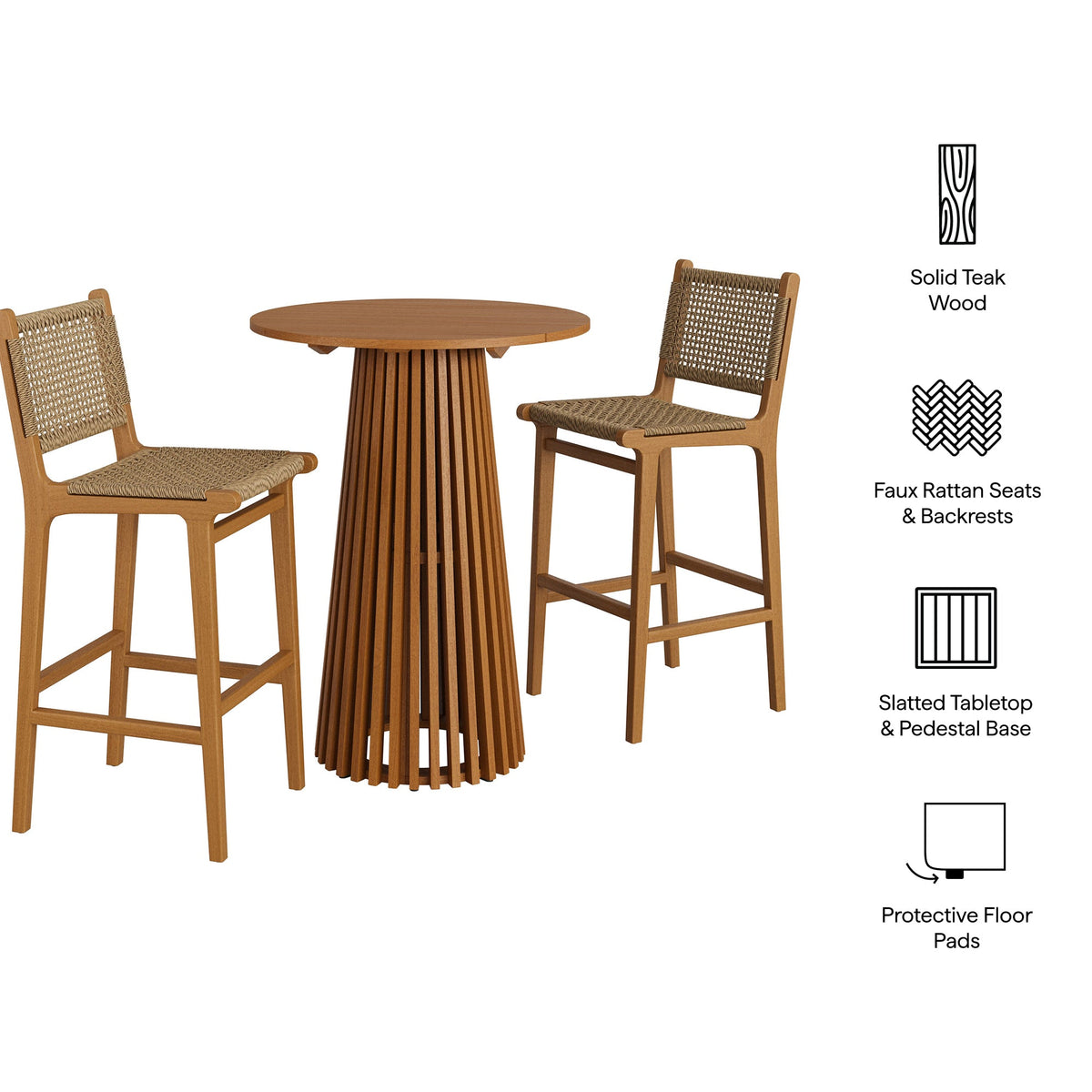 Rowe 3-Piece Outdoor Teak Wood Bar Set