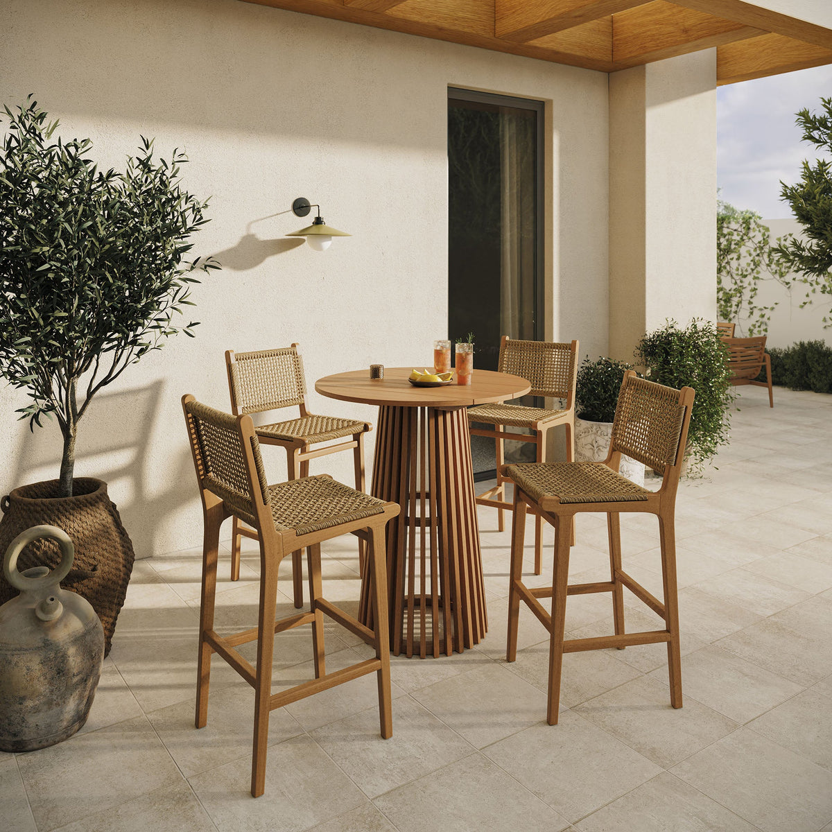 Rowe 5-Piece Outdoor Teak Wood Bar Set - view 4