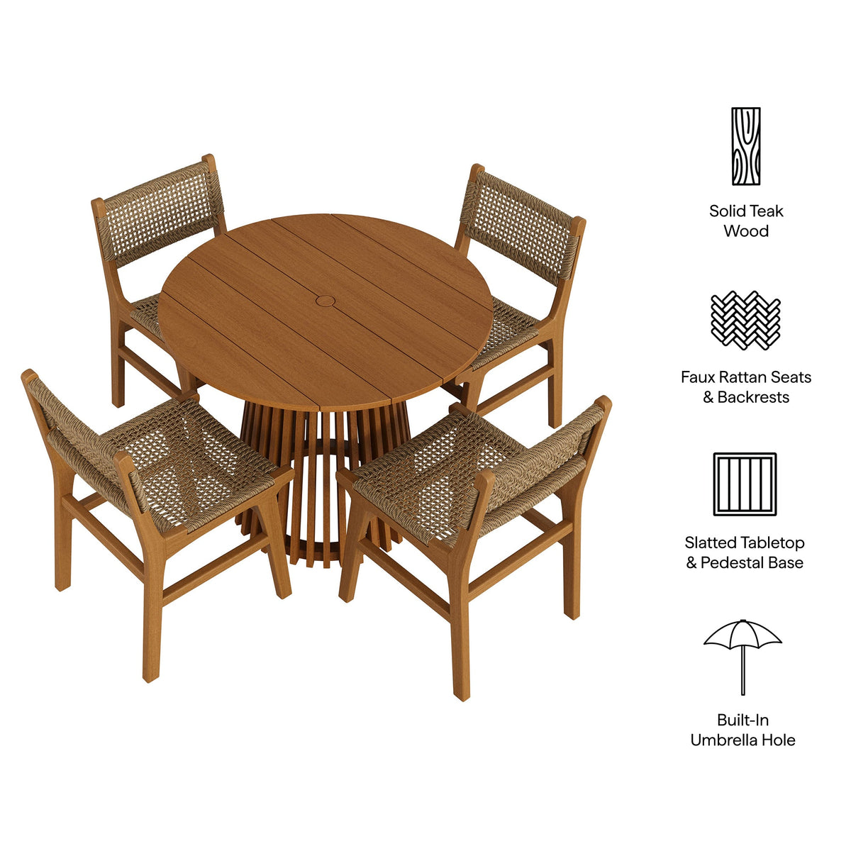 Rowe 5-Piece Outdoor Teak Wood Dining Set