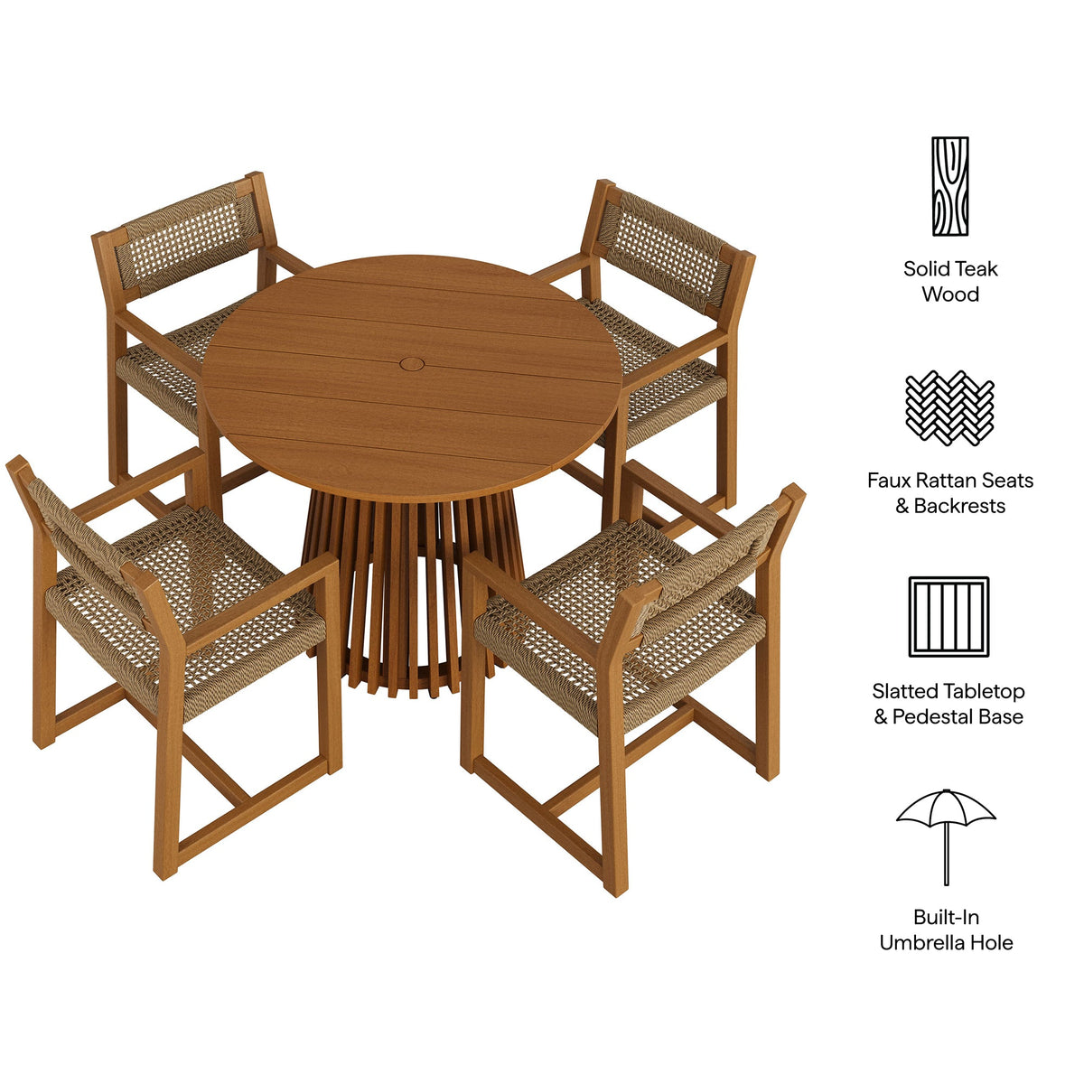 Reed 5-Piece Outdoor Teak Wood Dining Set