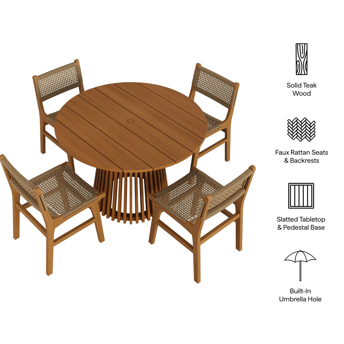 Rowe 5-Piece Outdoor Teak Wood Dining Set