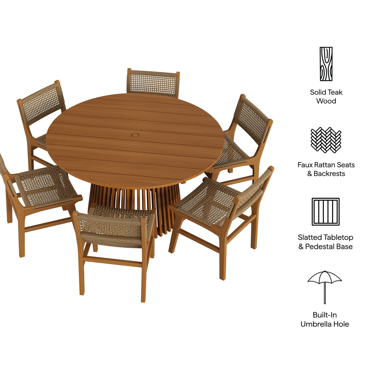 Rowe 7-Piece Outdoor Teak Wood Dining Set