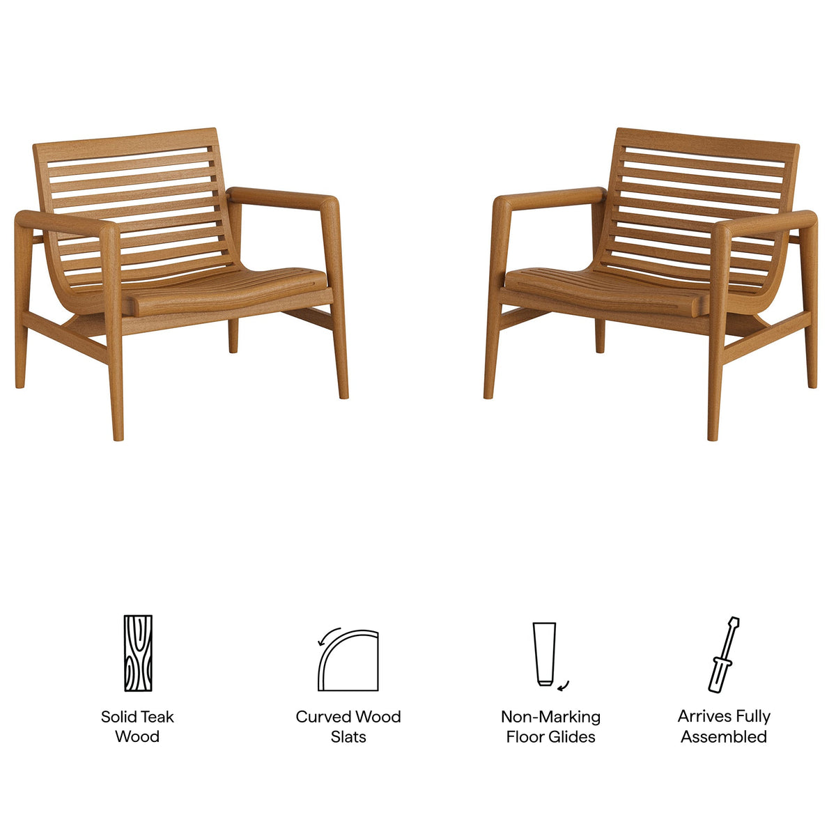 Hayden Outdoor Teak Wood Armchairs Set of 2