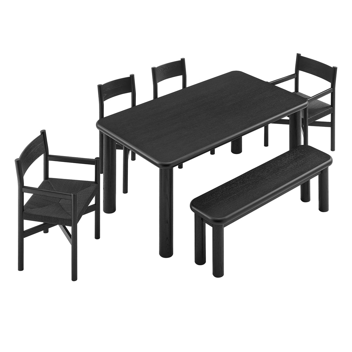Alvia 6-Piece Oak Wood Dining Table and Seating Set