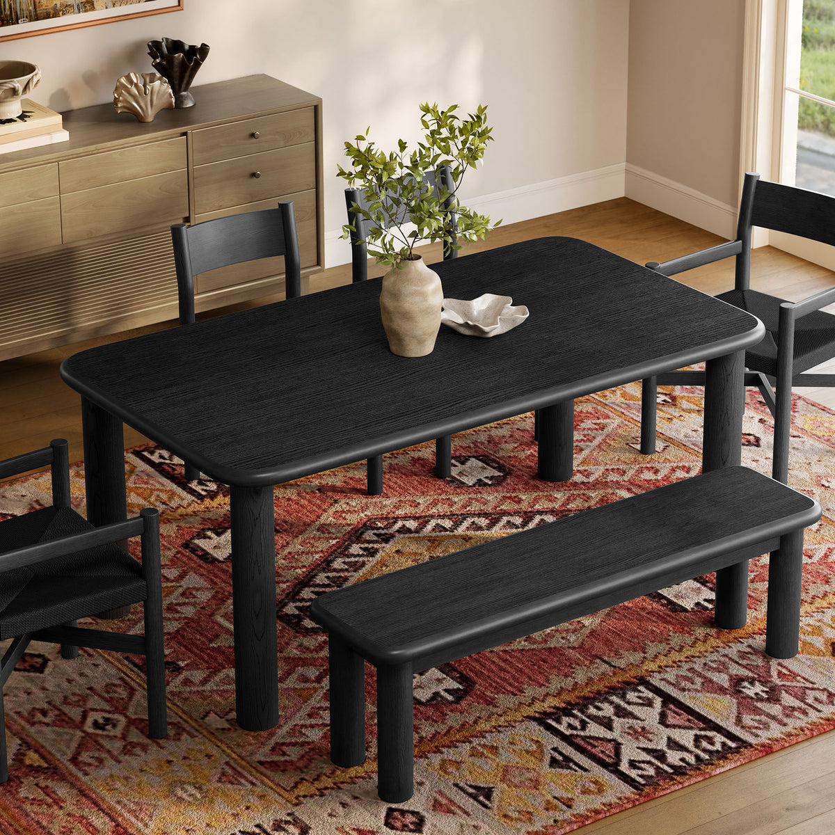 Alvia 6-Piece Oak Wood Dining Table and Seating Set