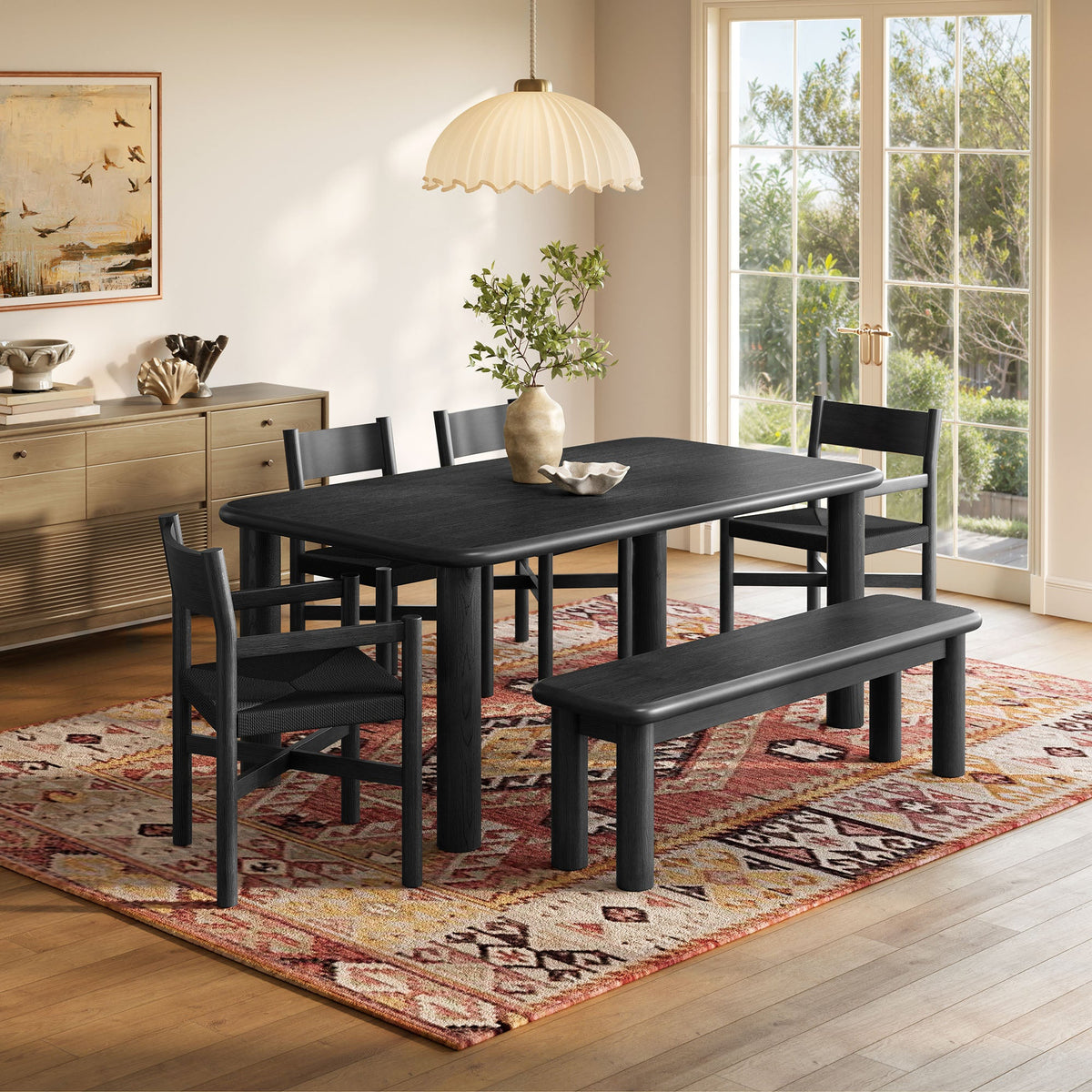 Alvia 6-Piece Oak Wood Dining Table and Seating Set