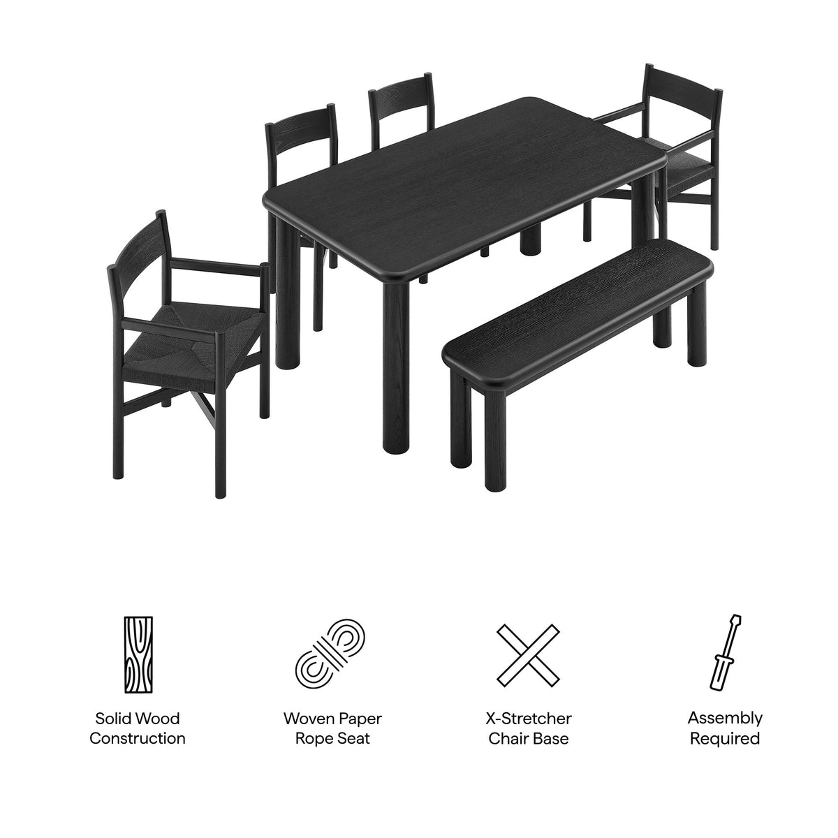 Alvia 6-Piece Oak Wood Dining Table and Seating Set