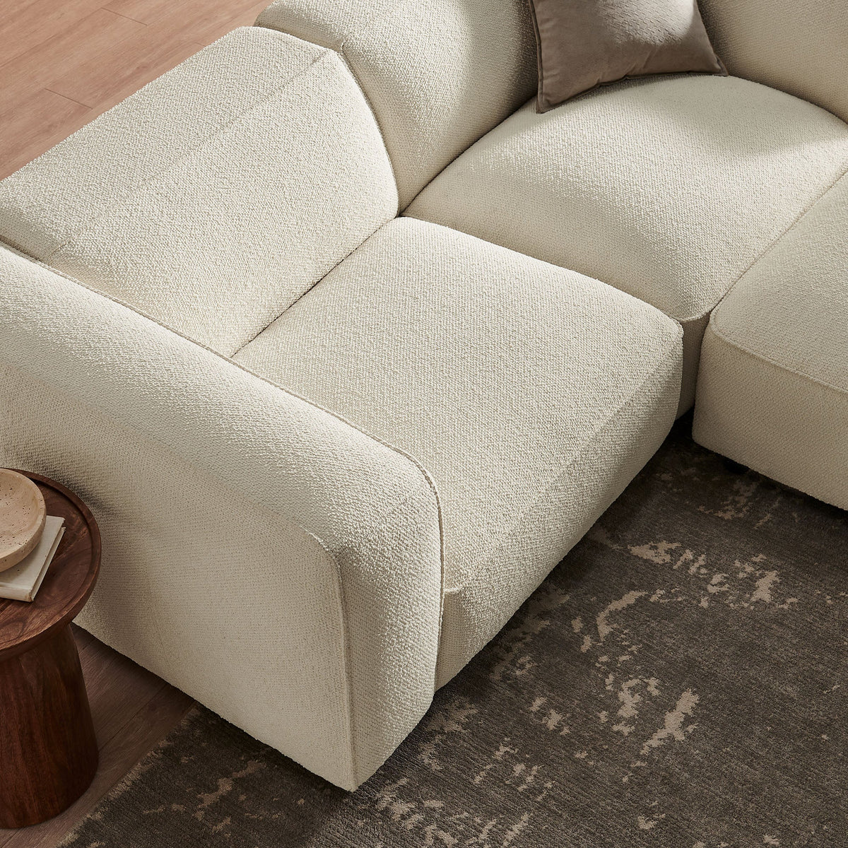 Auren 3 Piece Lattice Bouclé Upholstered Modular Loveseat with Ottoman