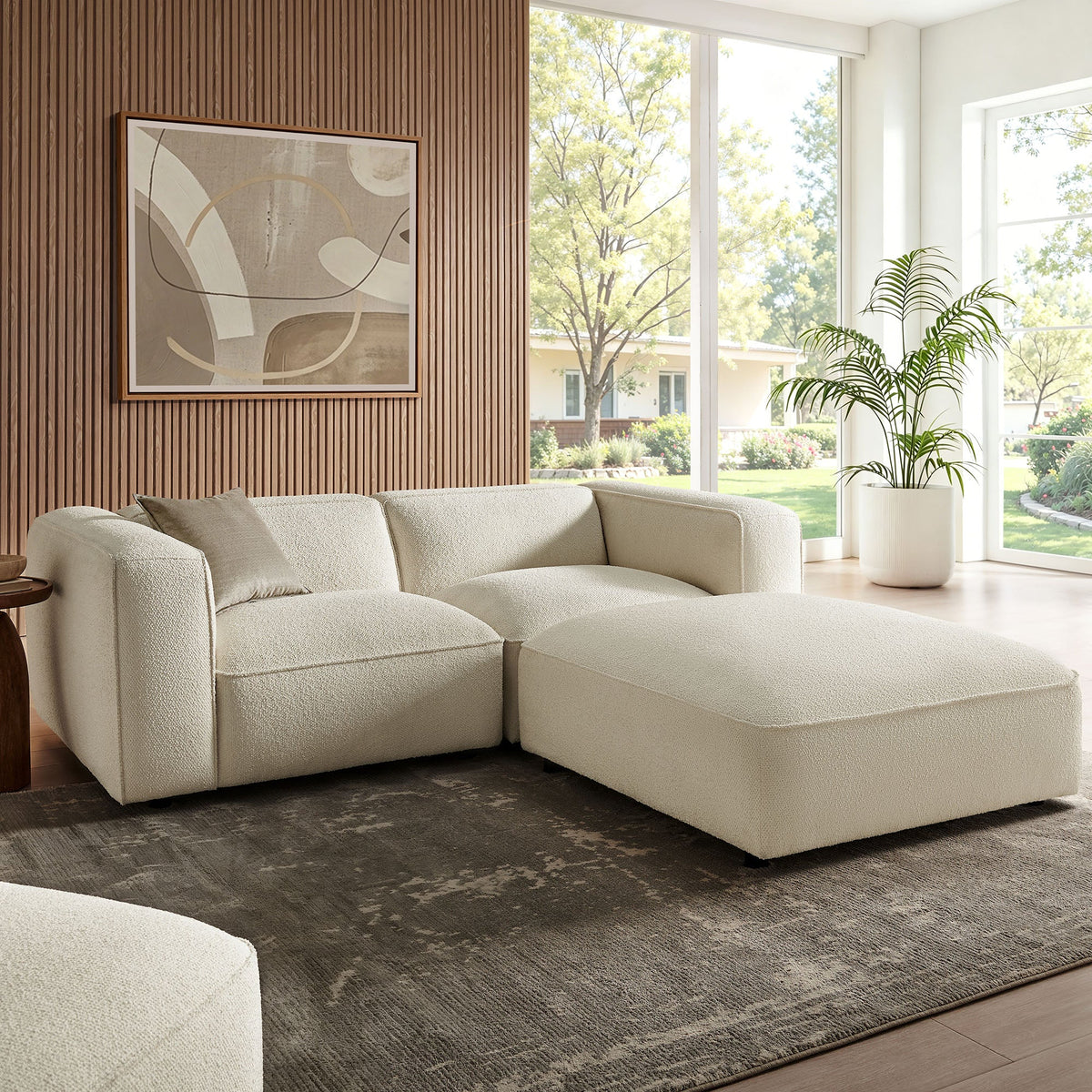 Auren 3 Piece Lattice Bouclé Upholstered Modular Loveseat with Ottoman
