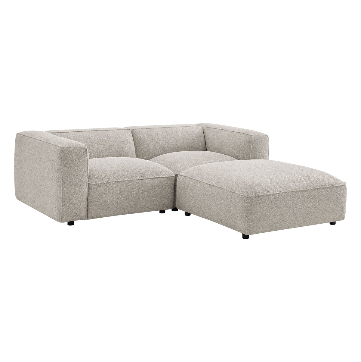 Auren 3 Piece Lattice Bouclé Upholstered Modular Loveseat with Ottoman