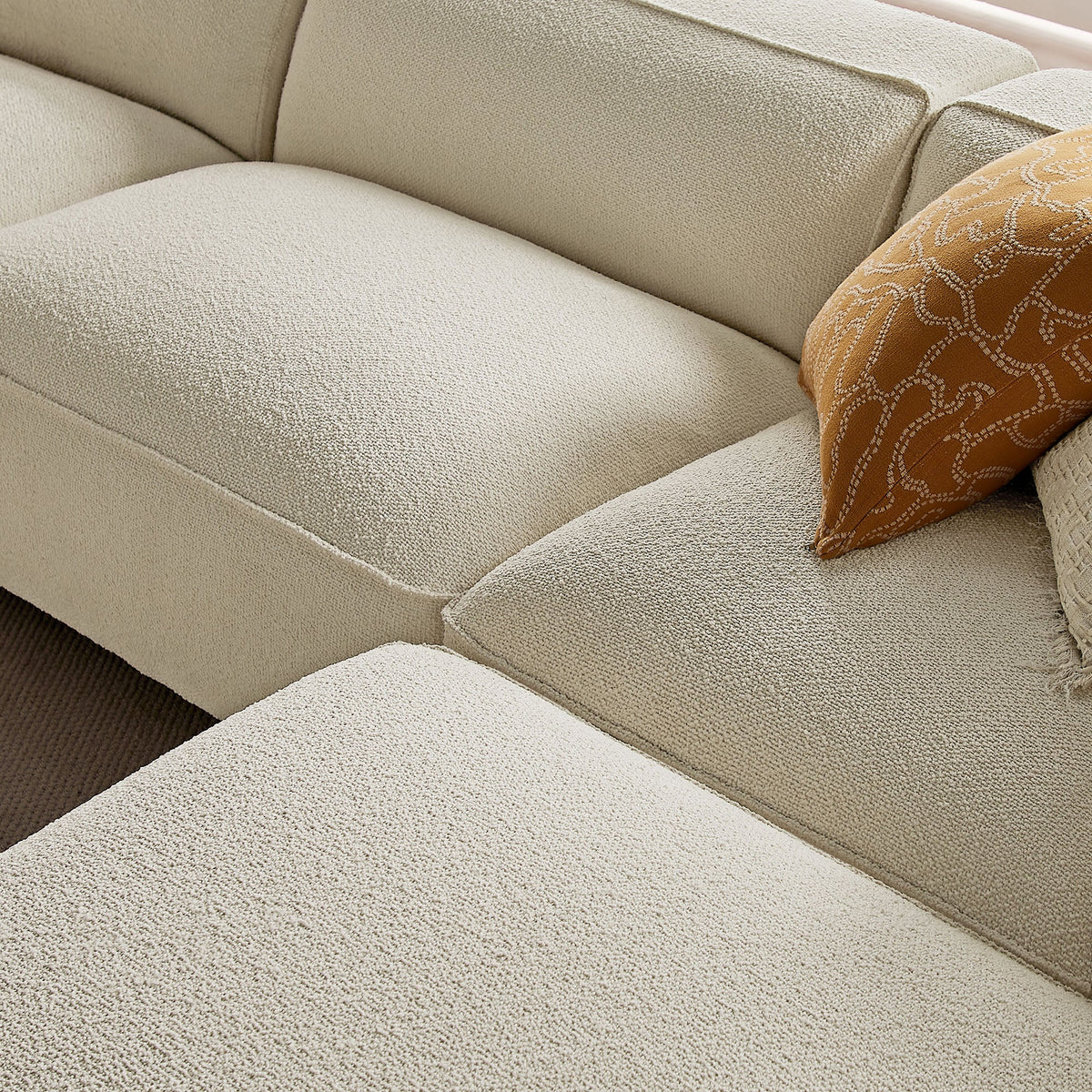 Auren 4-Piece Lattice Bouclé Upholstered Modular Sofa with Ottoman