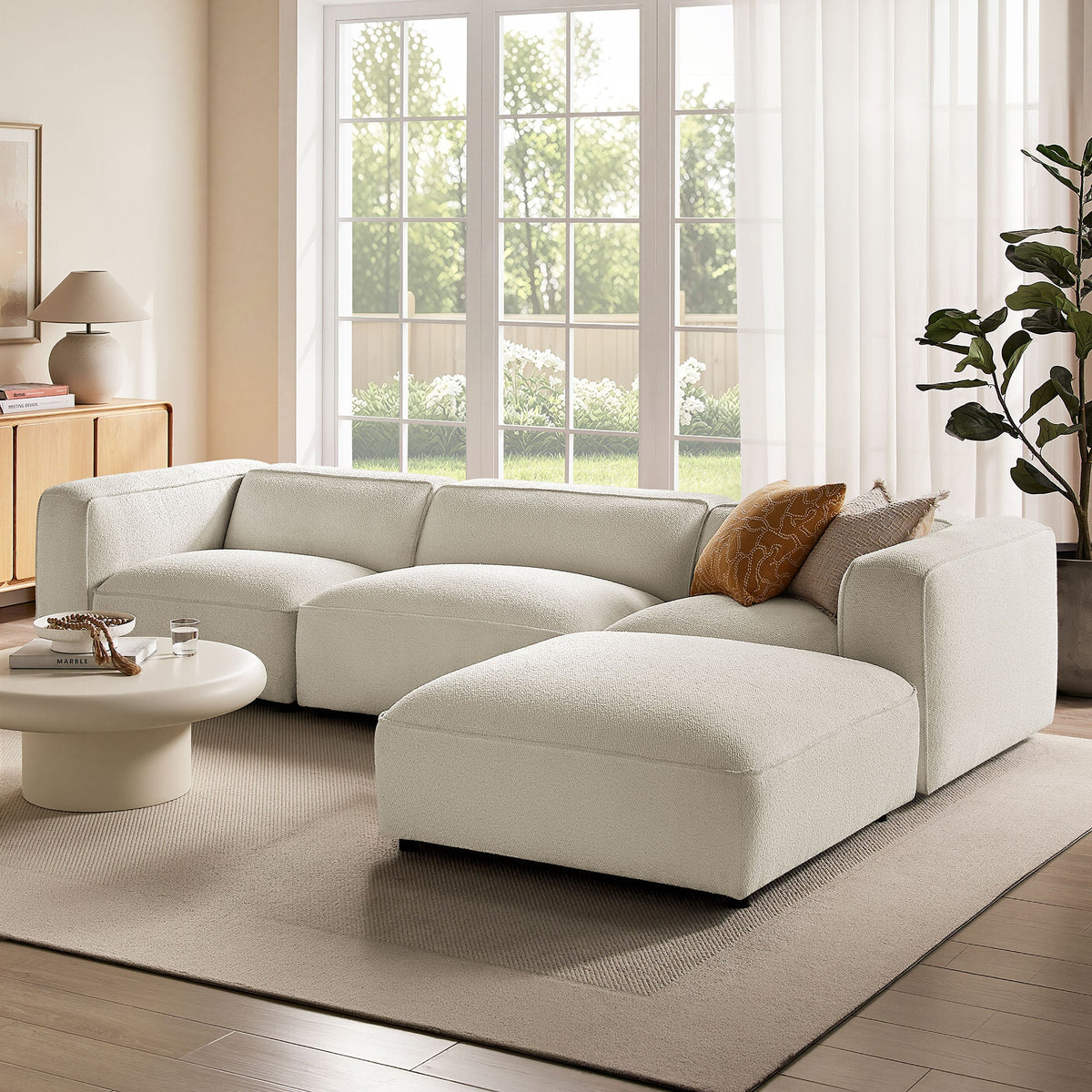 Auren 4-Piece Lattice Bouclé Upholstered Modular Sofa with Ottoman