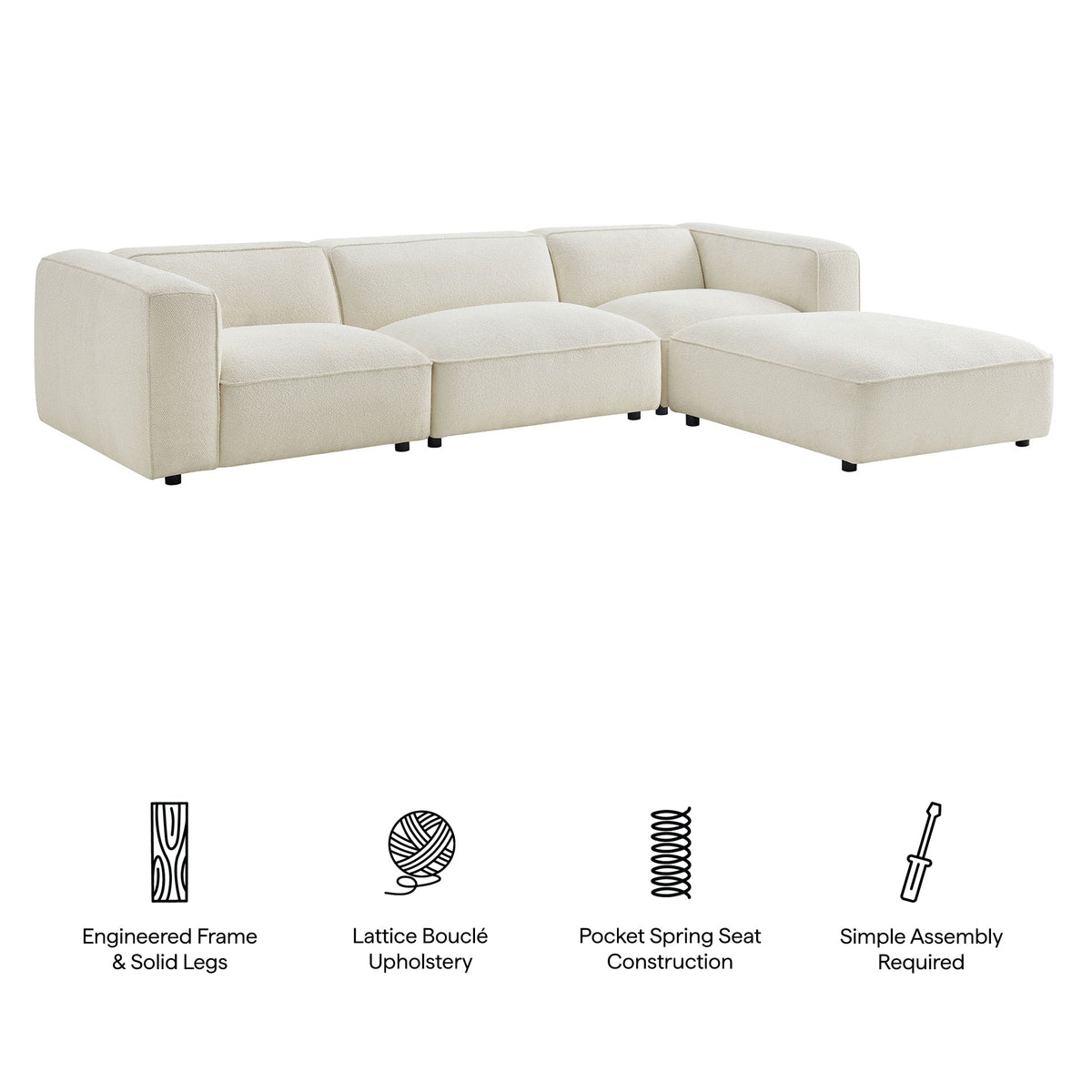 Auren 4-Piece Lattice Bouclé Upholstered Modular Sofa with Ottoman