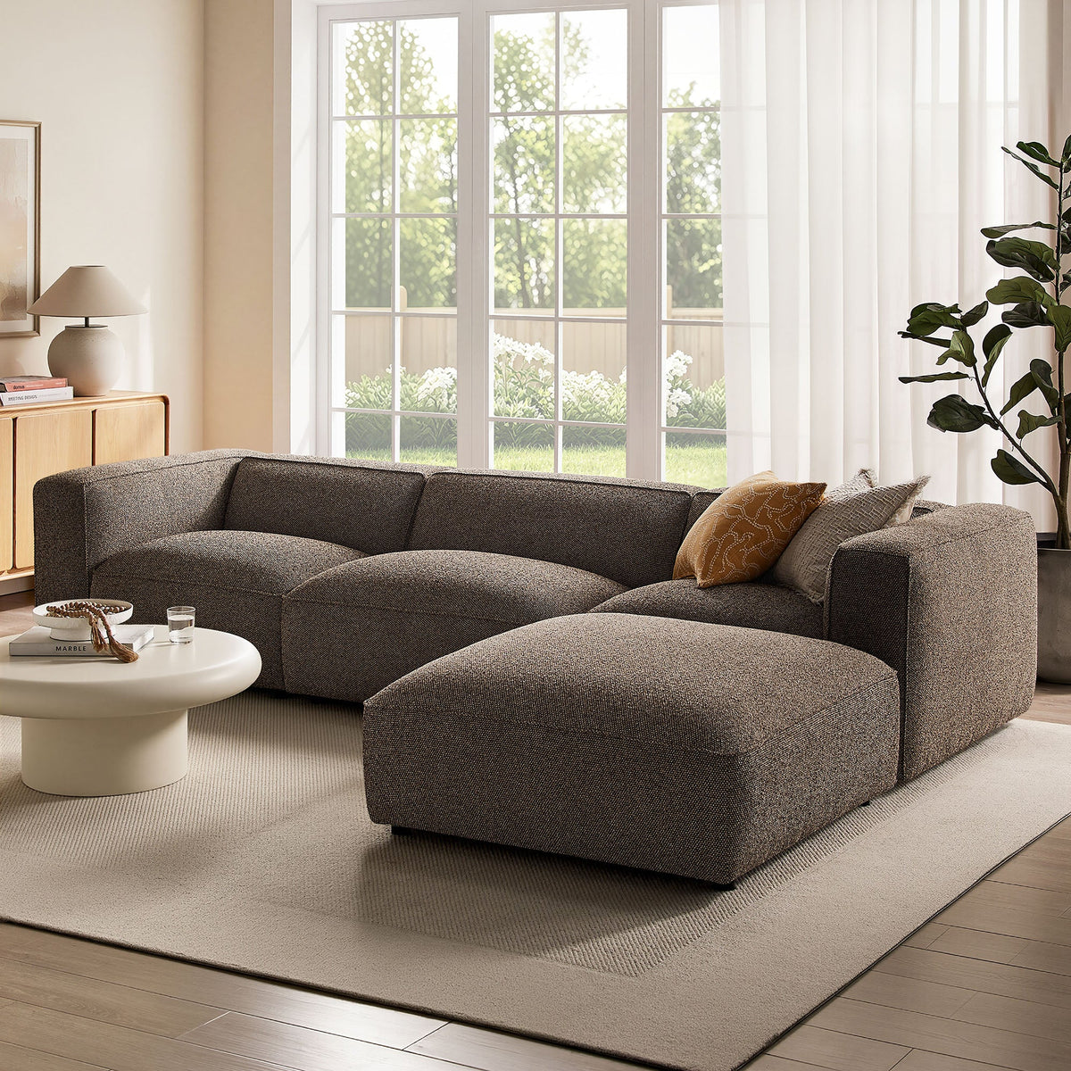 Auren 4-Piece Lattice Bouclé Upholstered Modular Sofa with Ottoman