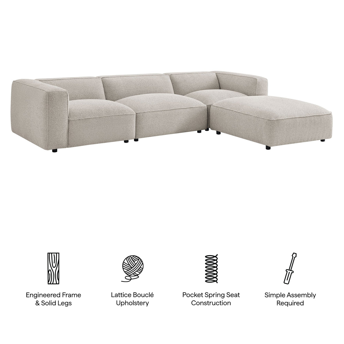 Auren 4-Piece Lattice Bouclé Upholstered Modular Sofa with Ottoman