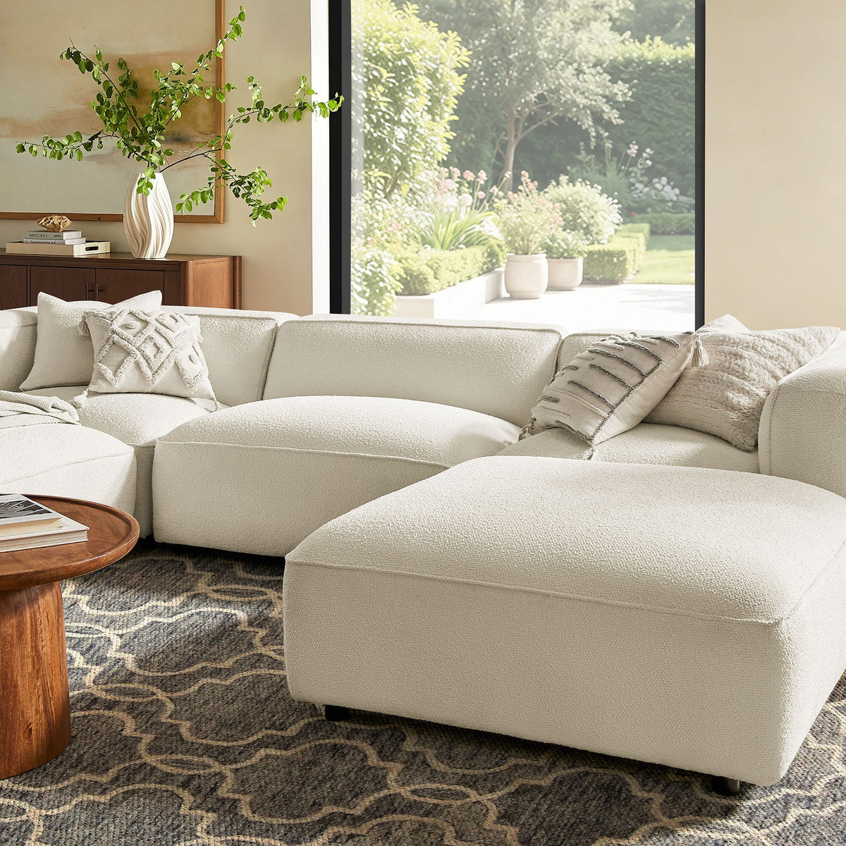 Auren 5 Piece Lattice Bouclé Upholstered Modular Sectional