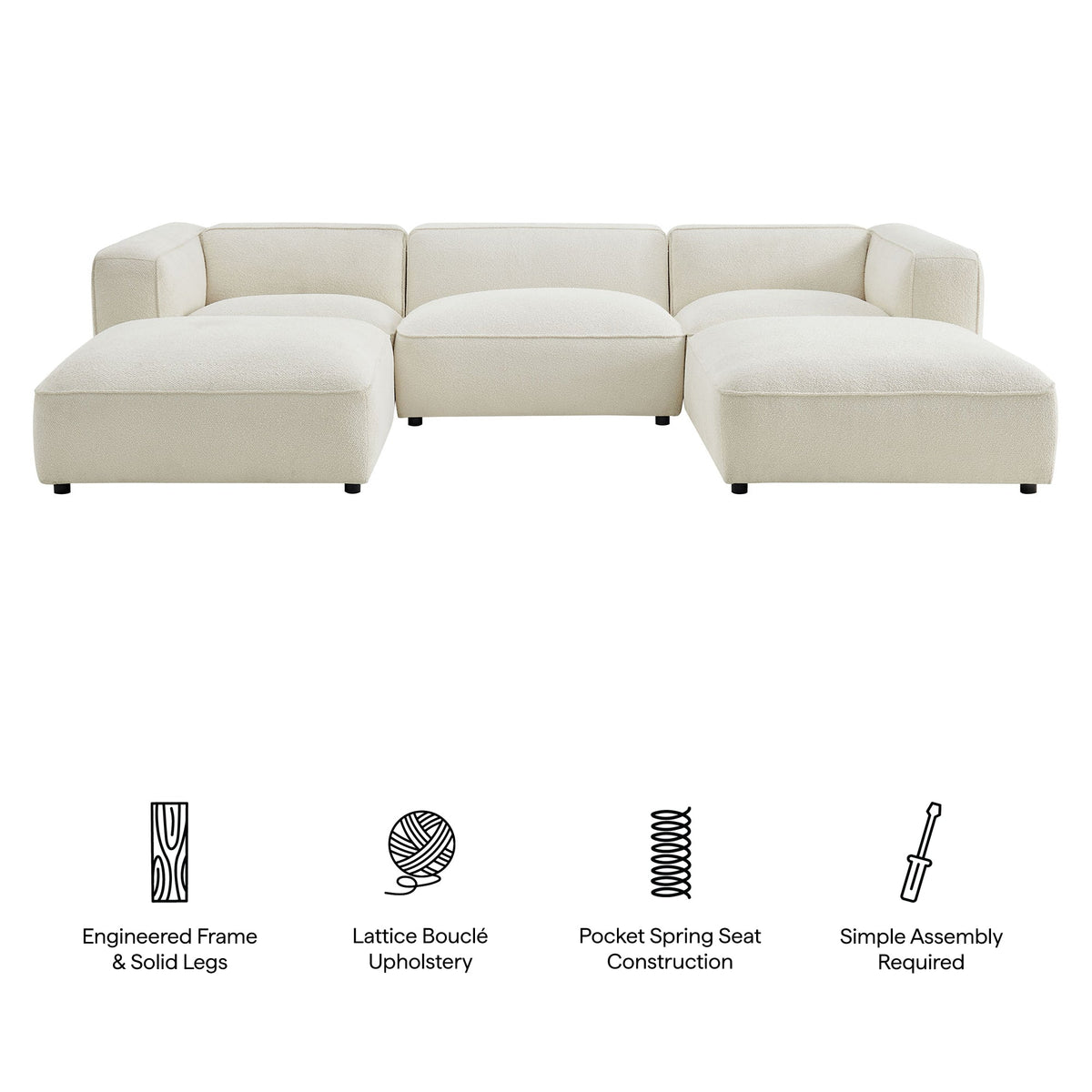 Auren 5 Piece Lattice Bouclé Upholstered Modular Sectional