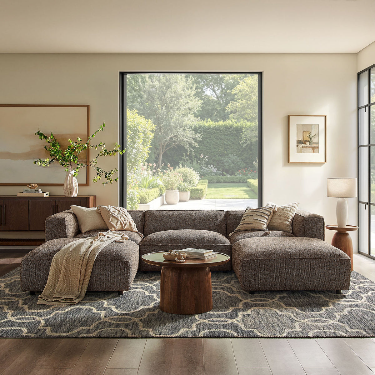 Auren 5 Piece Lattice Bouclé Upholstered Modular Sectional