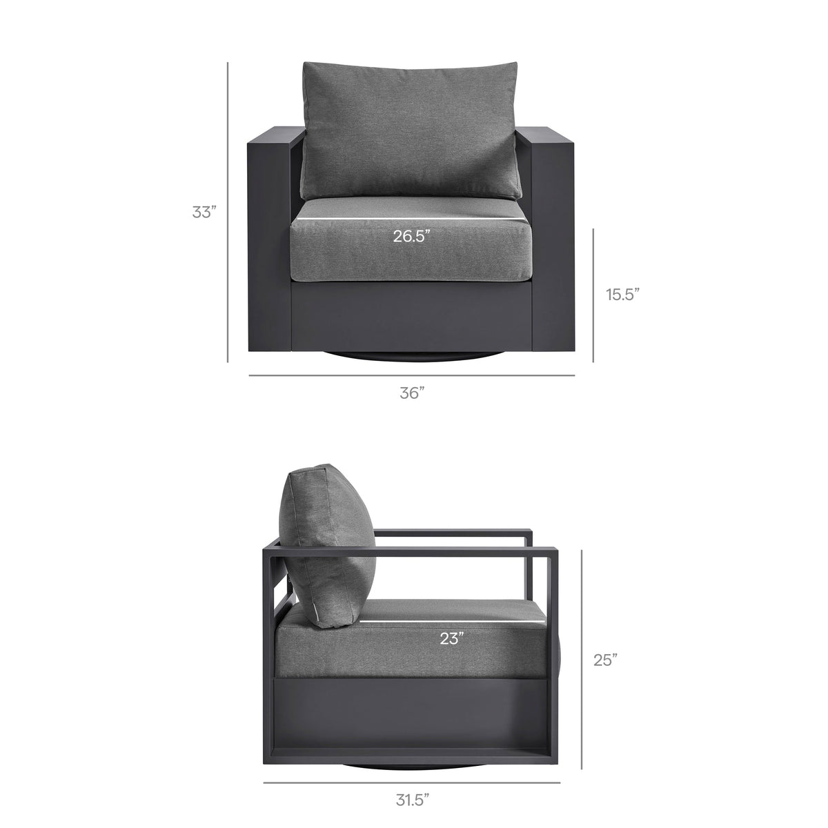 Tahoe Outdoor Powder-Coated Aluminum Swivel Armchair
