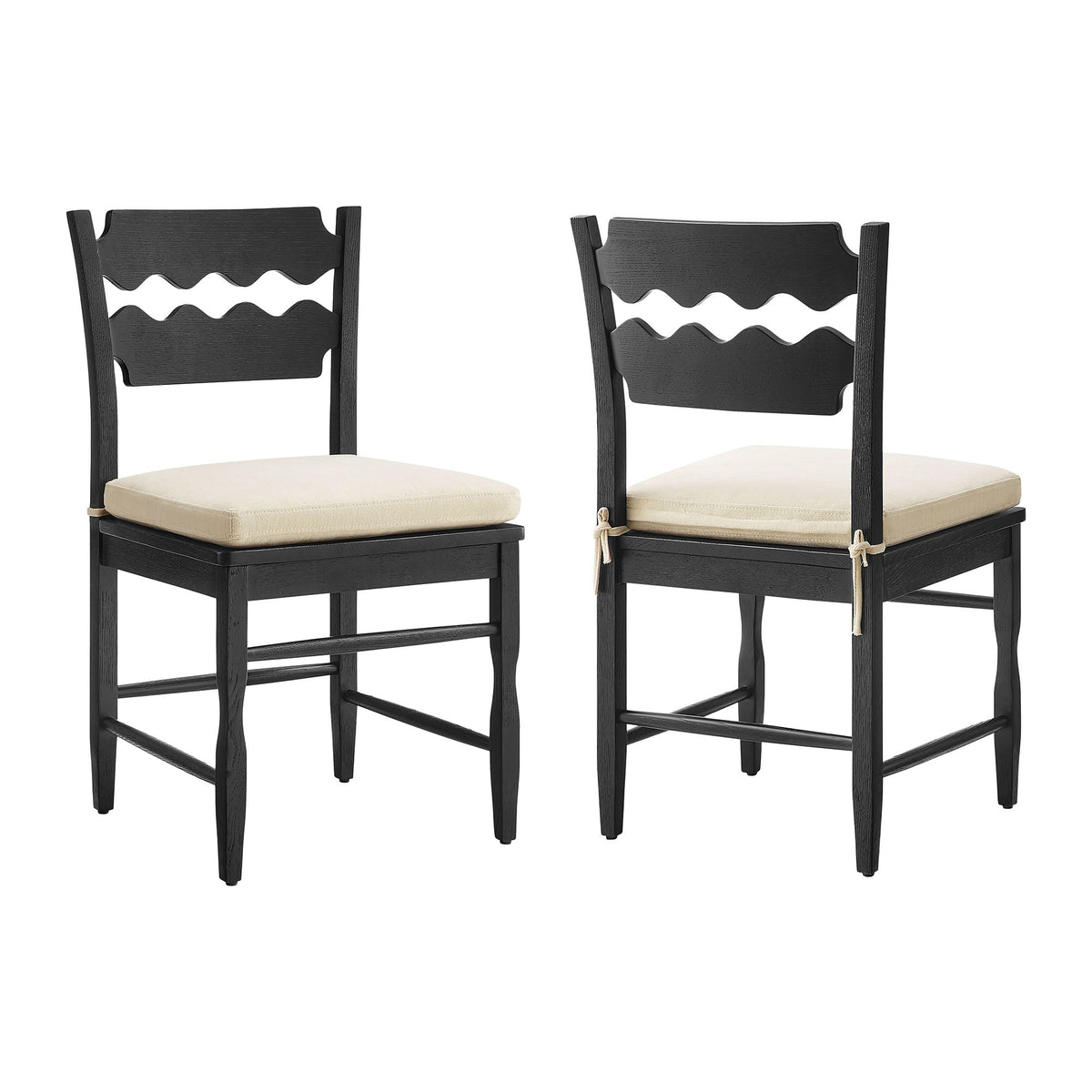 Jax Oak Wood Dining Chair With Wavy Razor Back and Cushion Set of 2