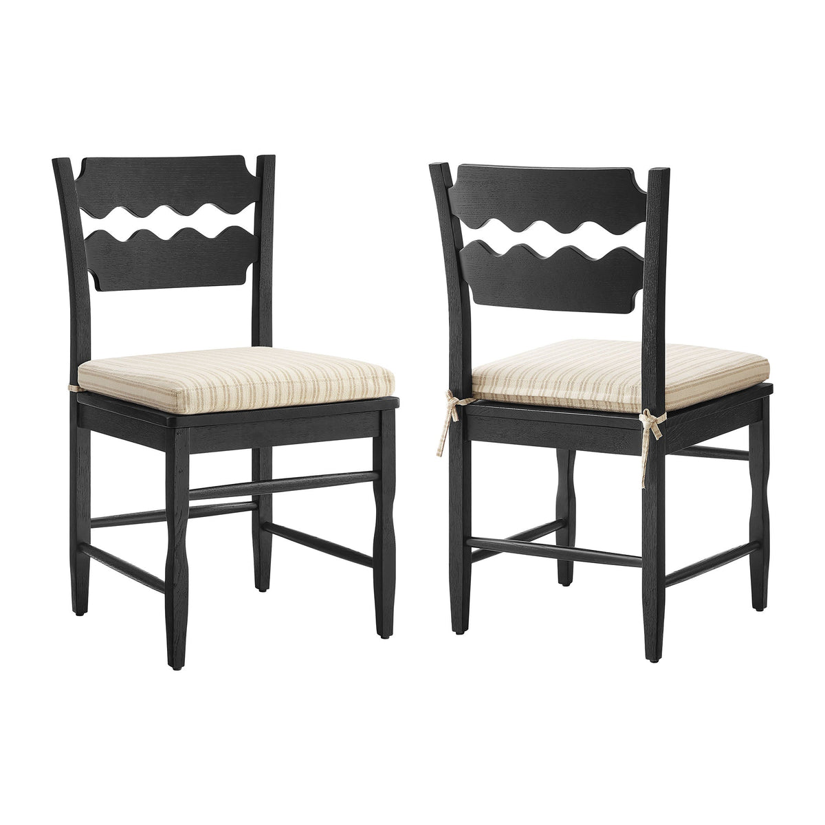 Jax Oak Wood Dining Chair With Wavy Razor Back and Cushion Set of 2