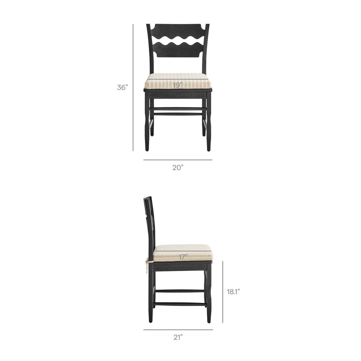 Jax Oak Wood Dining Chair With Wavy Razor Back and Cushion Set of 2