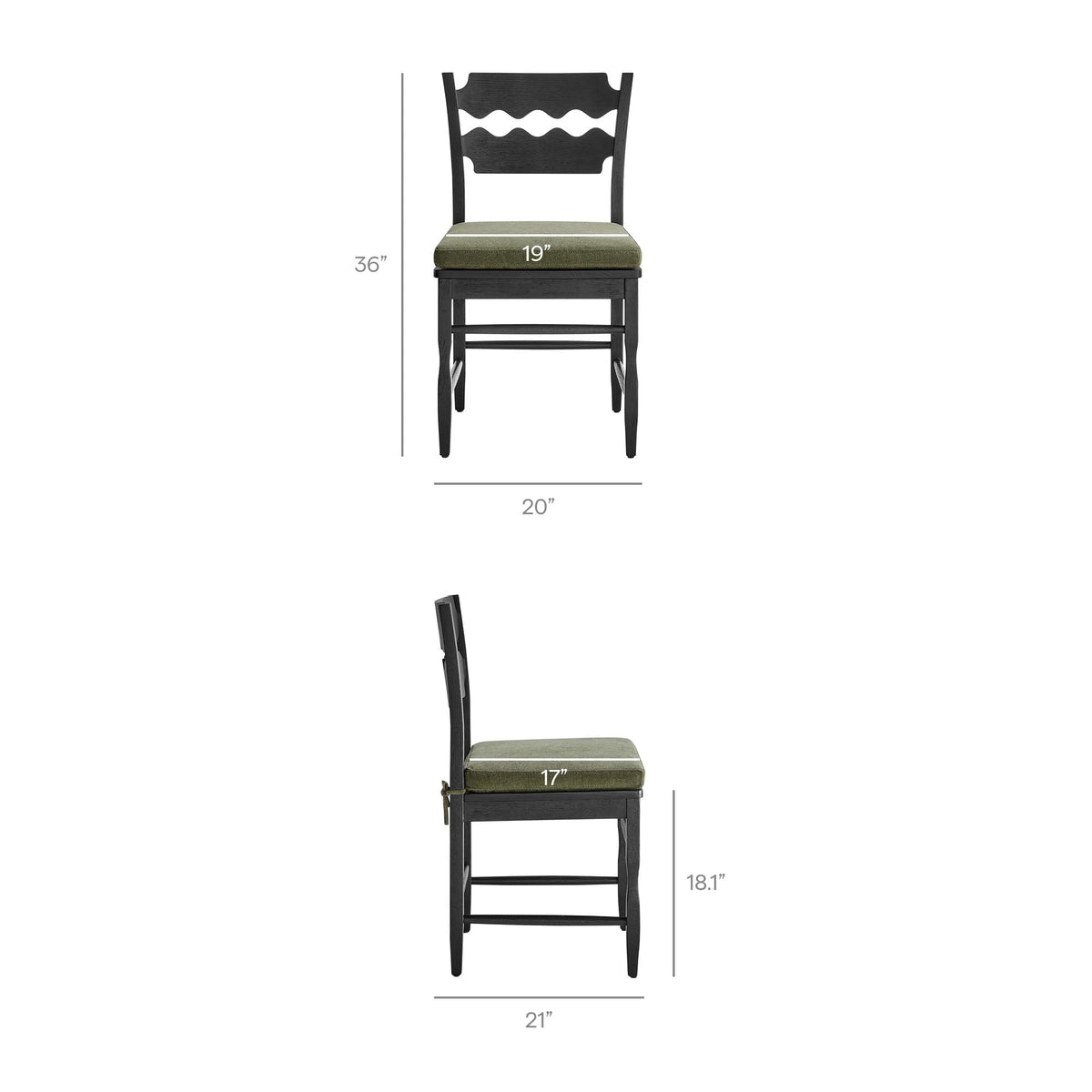 Jax Oak Wood Dining Chair With Wavy Razor Back and Cushion Set of 2