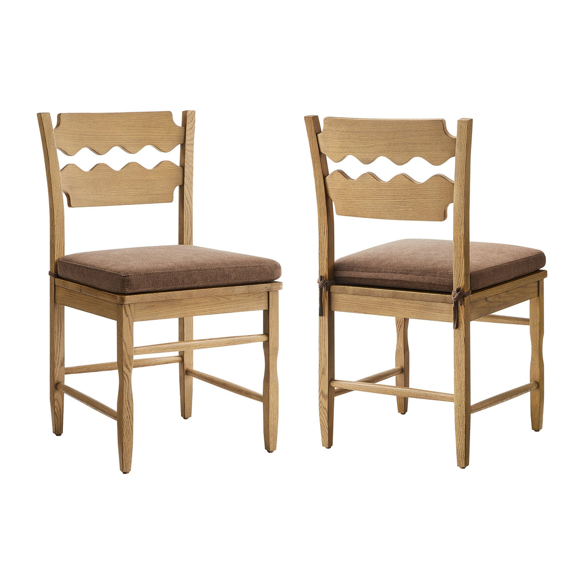 Jax Oak Wood Dining Chair With Wavy Razor Back and Cushion Set of 2