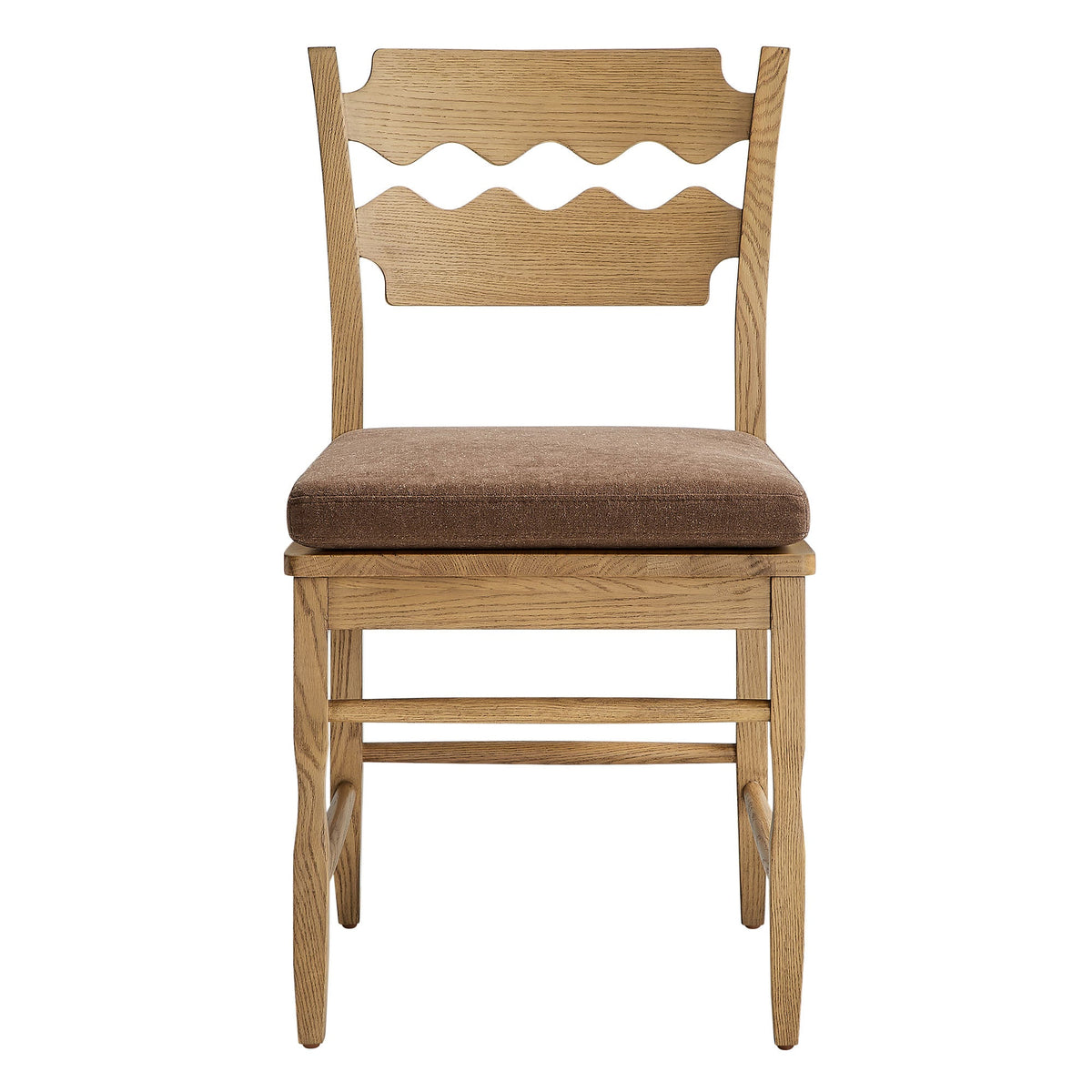 Jax Oak Wood Dining Chair With Wavy Razor Back and Cushion Set of 2