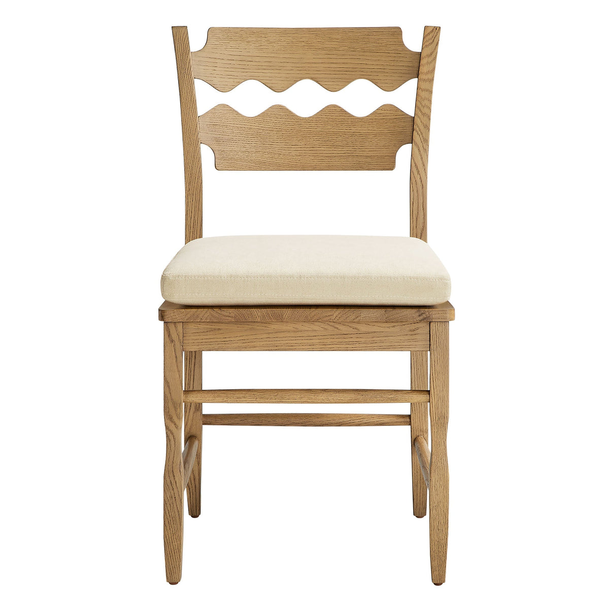 Jax Oak Wood Dining Chair With Wavy Razor Back and Cushion Set of 2