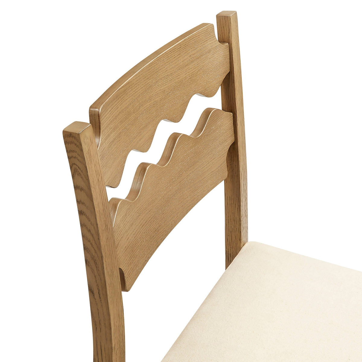 Jax Oak Wood Dining Chair With Wavy Razor Back and Cushion Set of 2