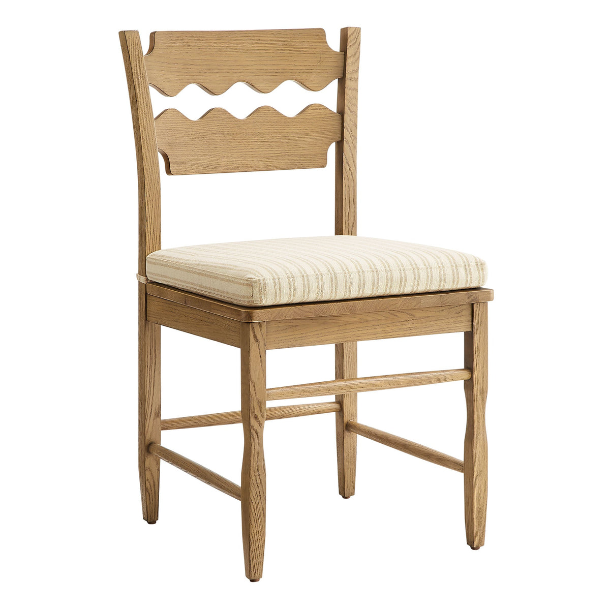 Jax Oak Wood Dining Chair With Wavy Razor Back and Cushion Set of 2