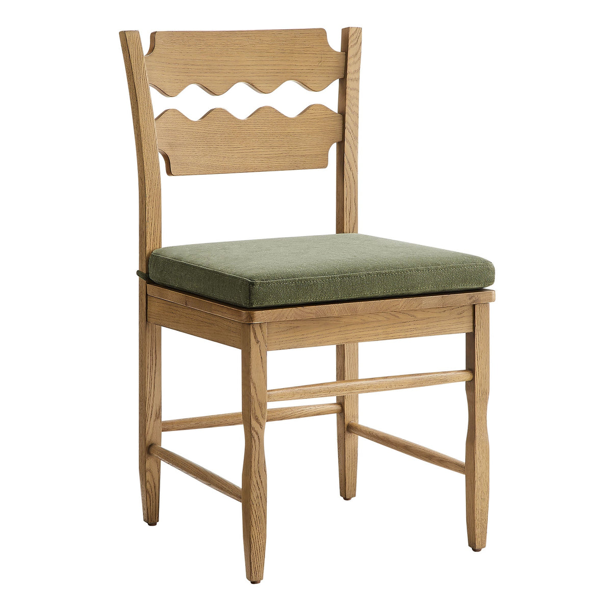 Jax Oak Wood Dining Chair With Wavy Razor Back and Cushion Set of 2