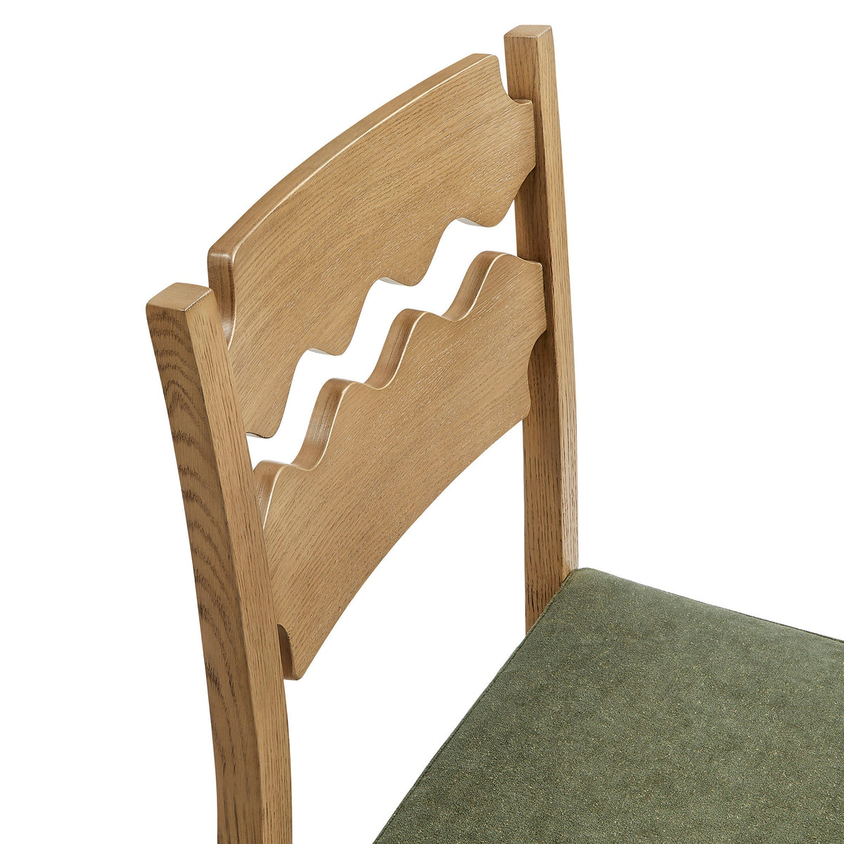 Jax Oak Wood Dining Chair With Wavy Razor Back and Cushion Set of 2