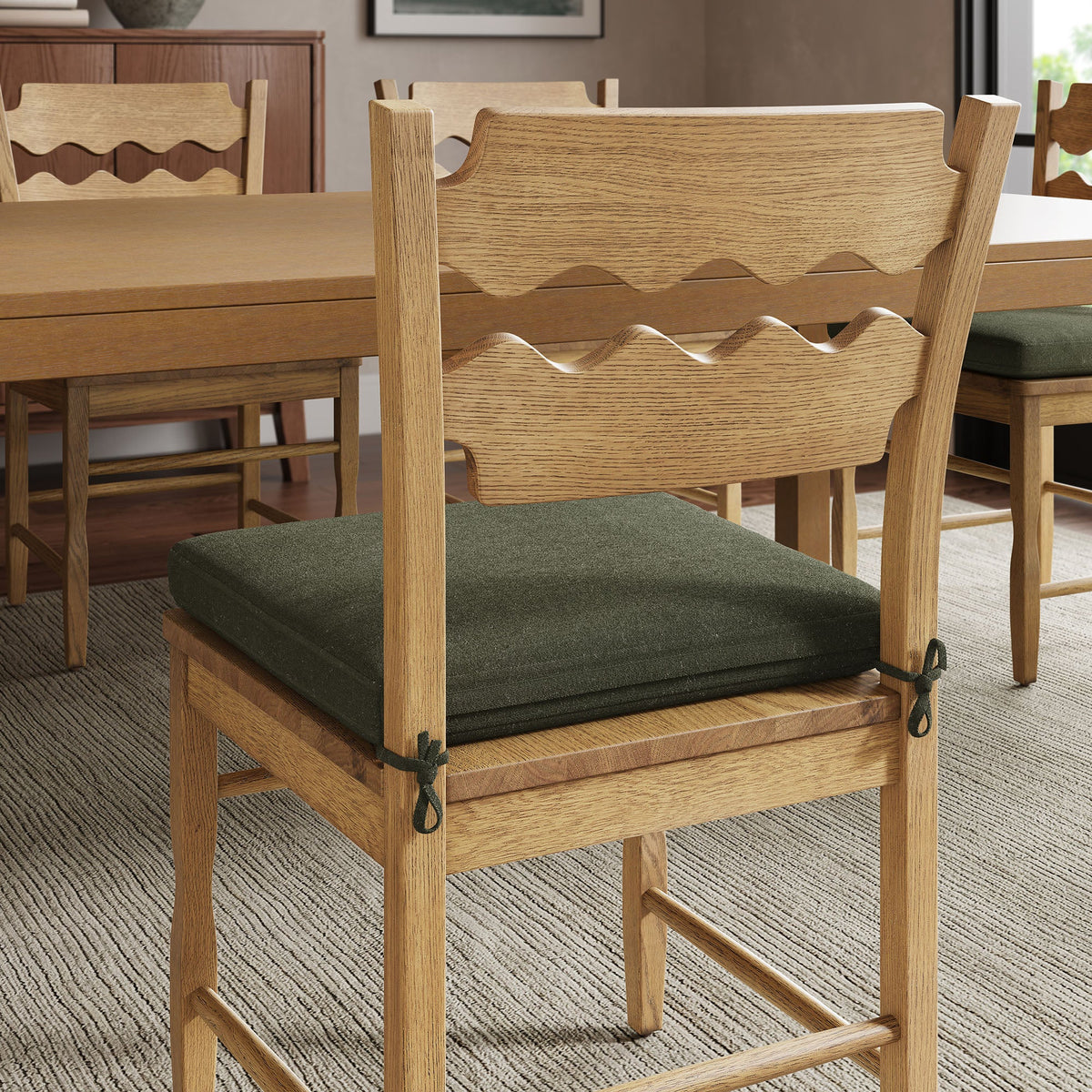 Jax Oak Wood Dining Chair With Wavy Razor Back and Cushion Set of 2