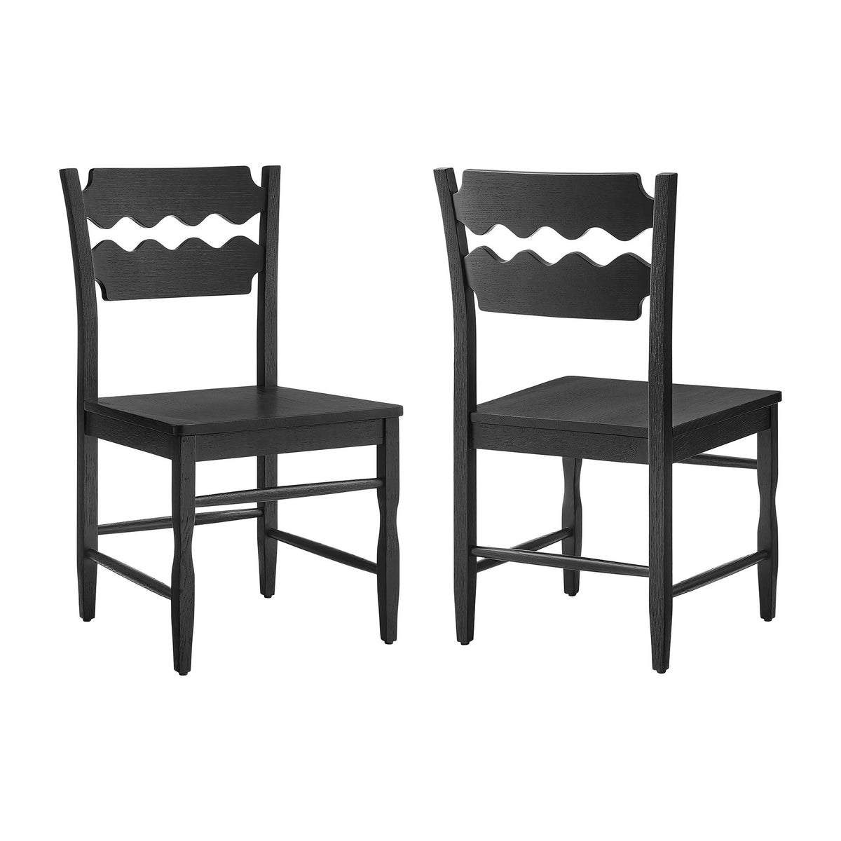 Jax Oak Wood Dining Chair With Wavy Razor Back Set of 2